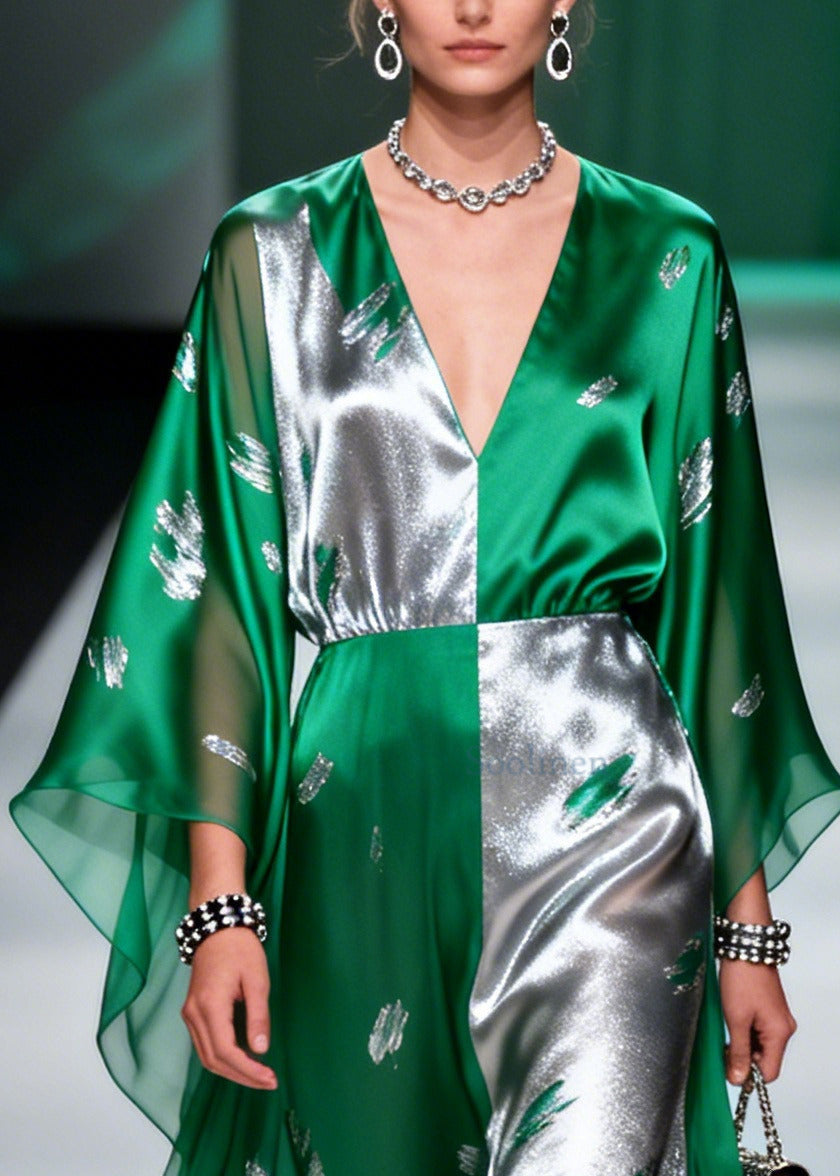 Women Green Asymmetrical Patchwork Exra Large Hem Chiffon Dresses Summer