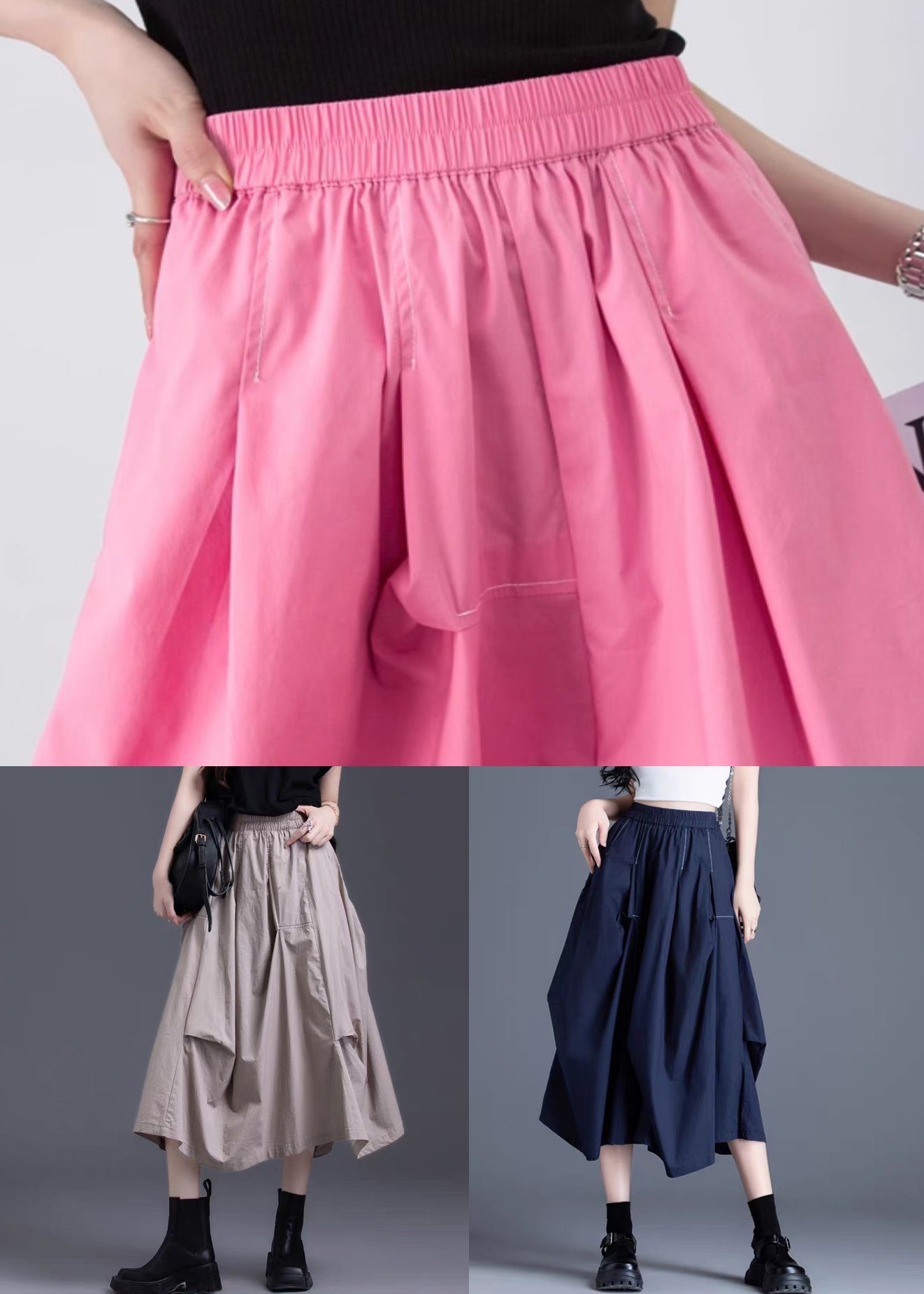 Women Khaki Asymmetrical Wrinkled Elastic Waist Cotton Skirt