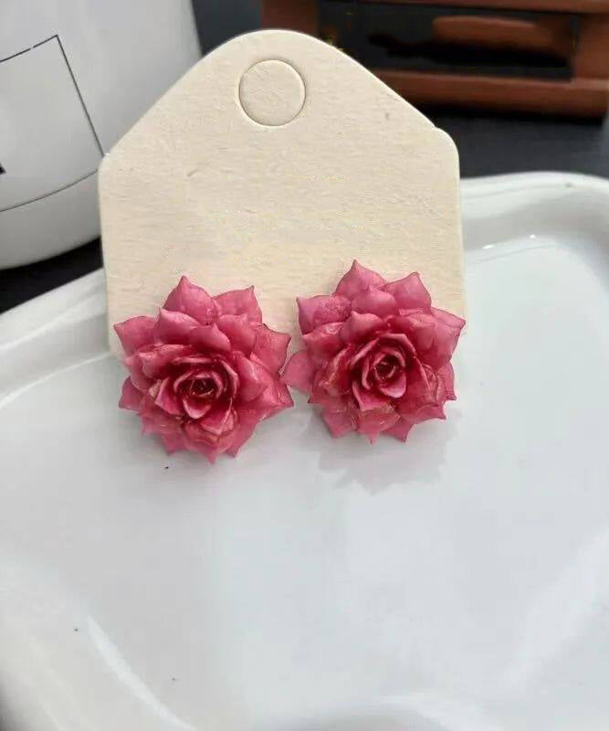 Women Rose Alloy Drop Glaze Rose Stud Earrings