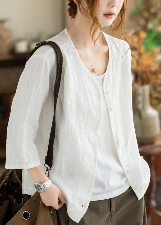 Women Yellow V Neck Button Linen Cardigans Summer
