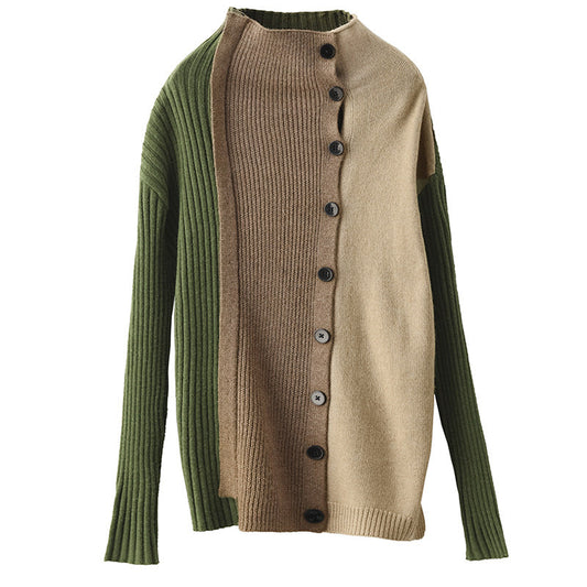 Color-Block Long-Sleeved Knitted Elastic Slim Sweater