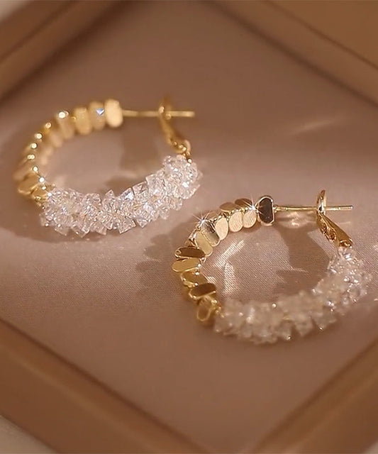 Novelty Light Green Copper Alloy Broken Silver Crystal Hoop Earrings
