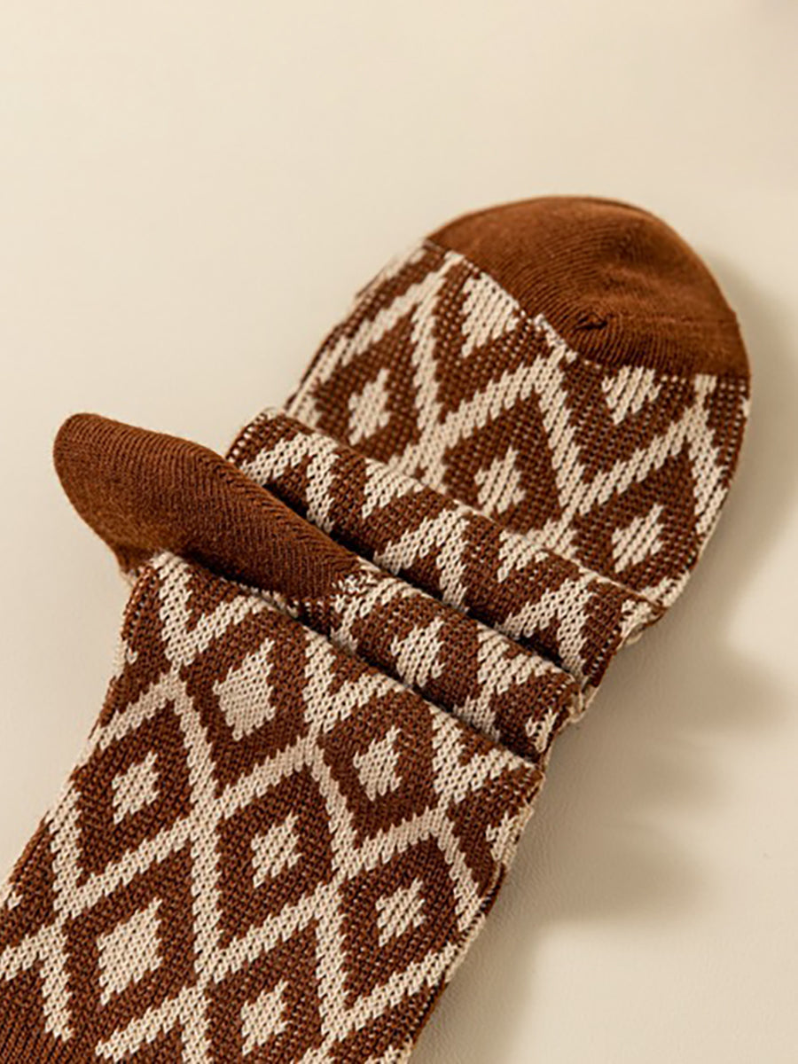 5 Pairs Women Cotton Plaid Casual Crew Socks