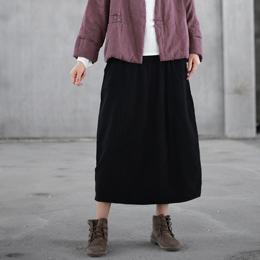 Autumn Winter Puff Cotton Linen Retro Skirt