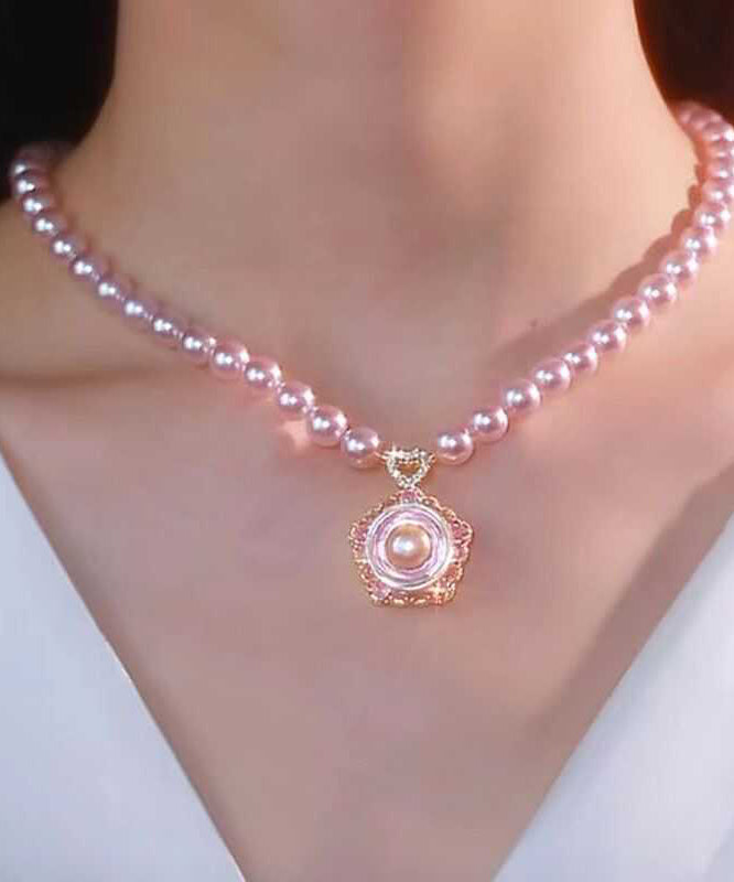 Original Design Pink Alloy Pearl Pendant Necklace