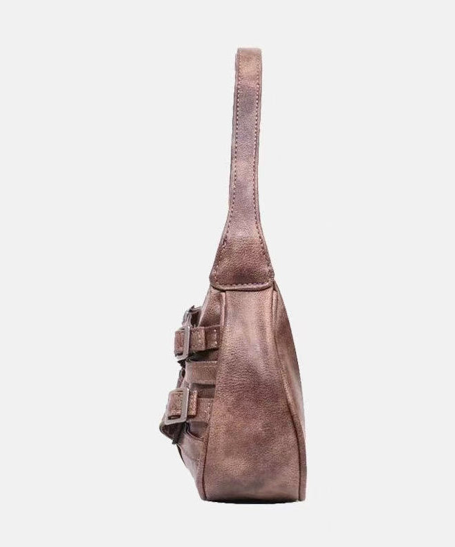 New Retro Brown Tie Dye Side Pockets Faux Leather Shoulder Handbag
