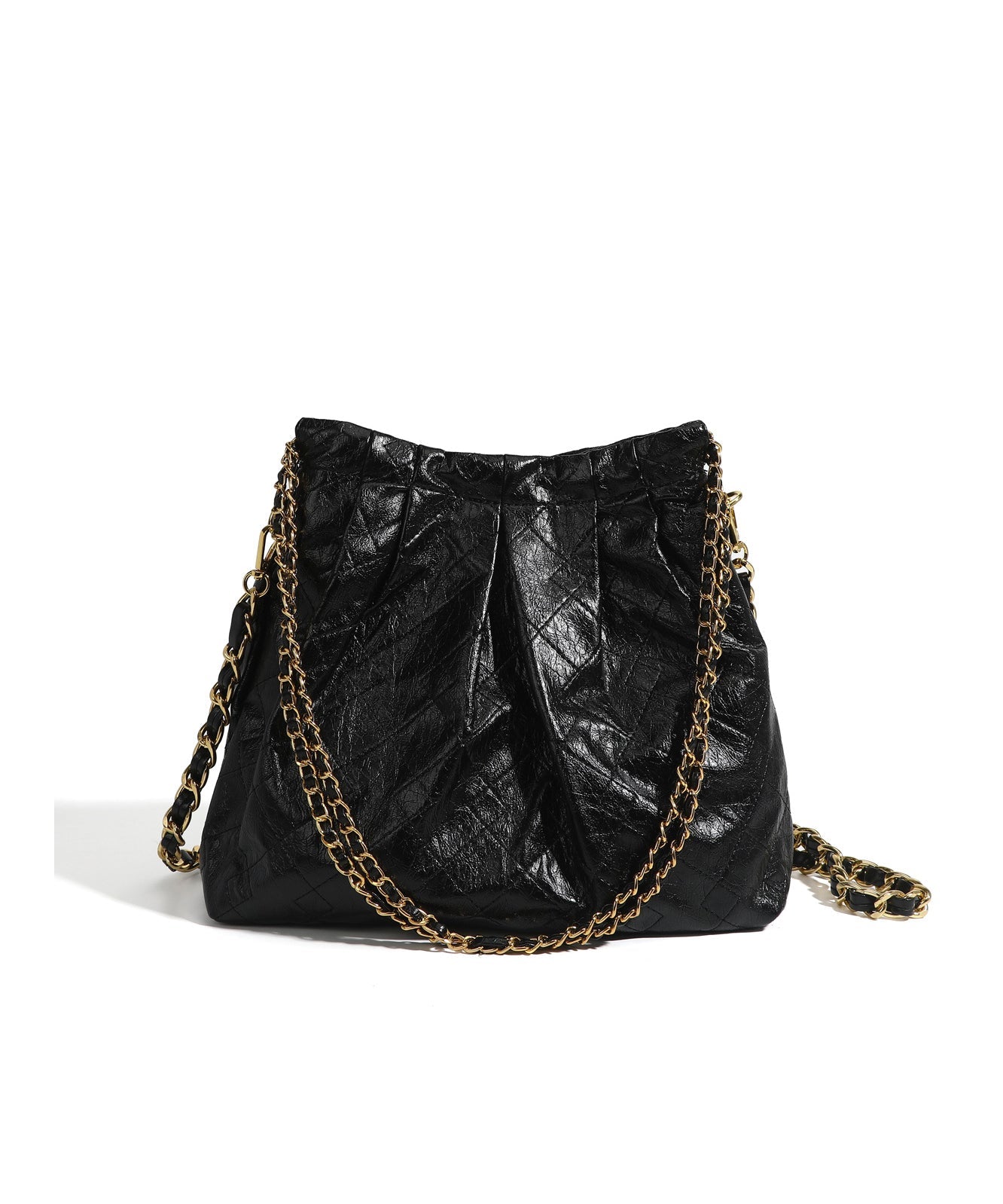 Organic Black Faux Leather Chain Linked Bucket Bag