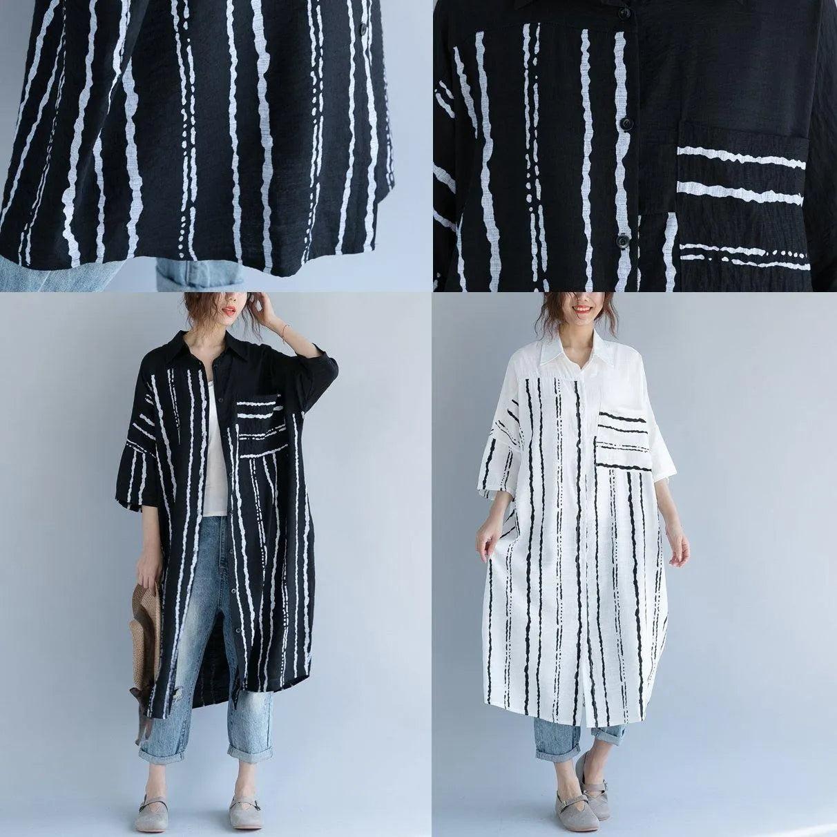 2018 white cotton dress plus size clothing dresses women bracelet sleeved patchwork Turn-down Collar striped cotton dresses