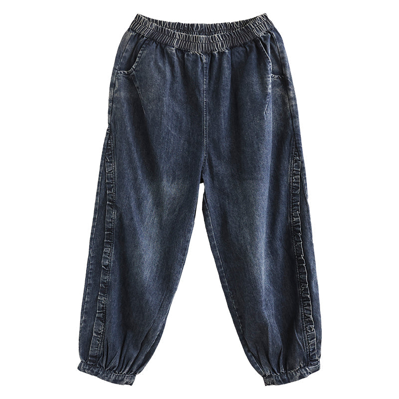 Women Loose High Waist Autumn Cotton Jeans