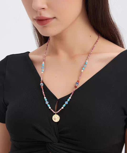 Beautiful Red Stainless Steel Turquoise Rhodochrosite Pendant Necklace