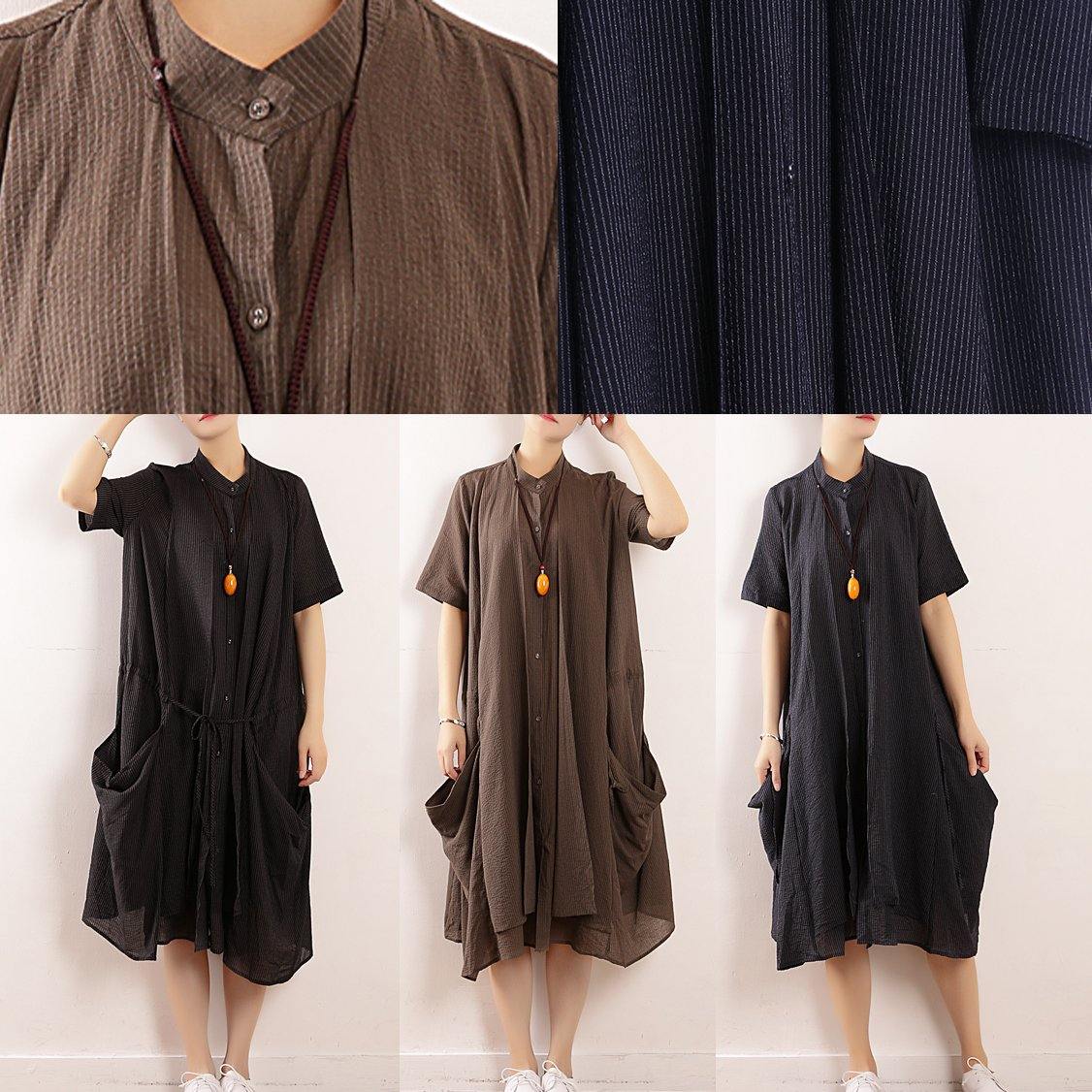 DIY gray cotton clothes For Women Organic Runway big pockets long summer Dresses