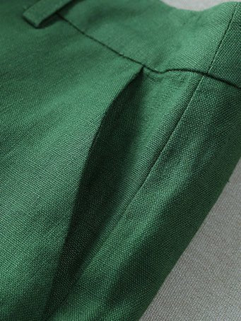 Solid Color Mid-waistline Casual Linen Wide Leg Shorts