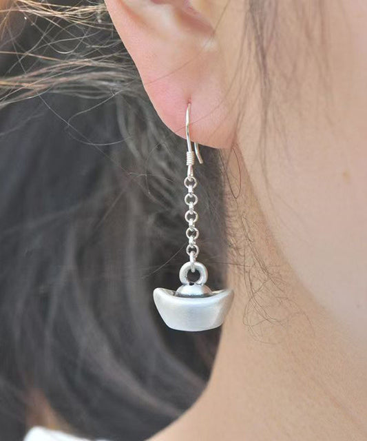 Chinese Style Silk Sterling Silver Asymmetrical Drop Earrings