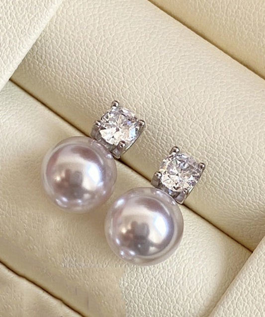 Light luxury High End Feel White Pearl Zircon Silver Drop Earrings