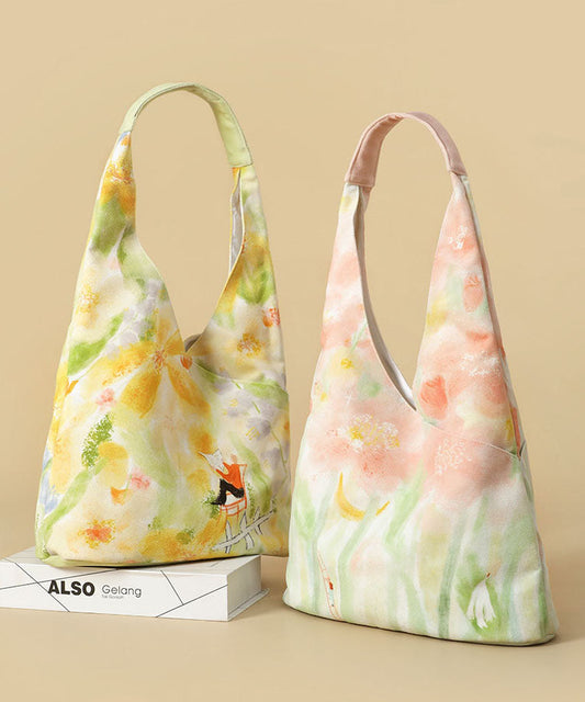 Original Japanese Pink Illustration Canvas Shoulder Bag