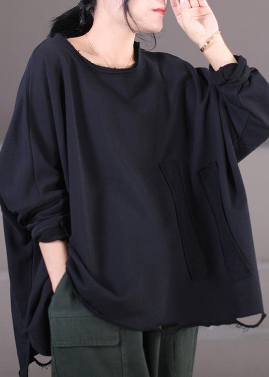 Plus Size Coffee O-Neck Side Open Sweatshirt Fall