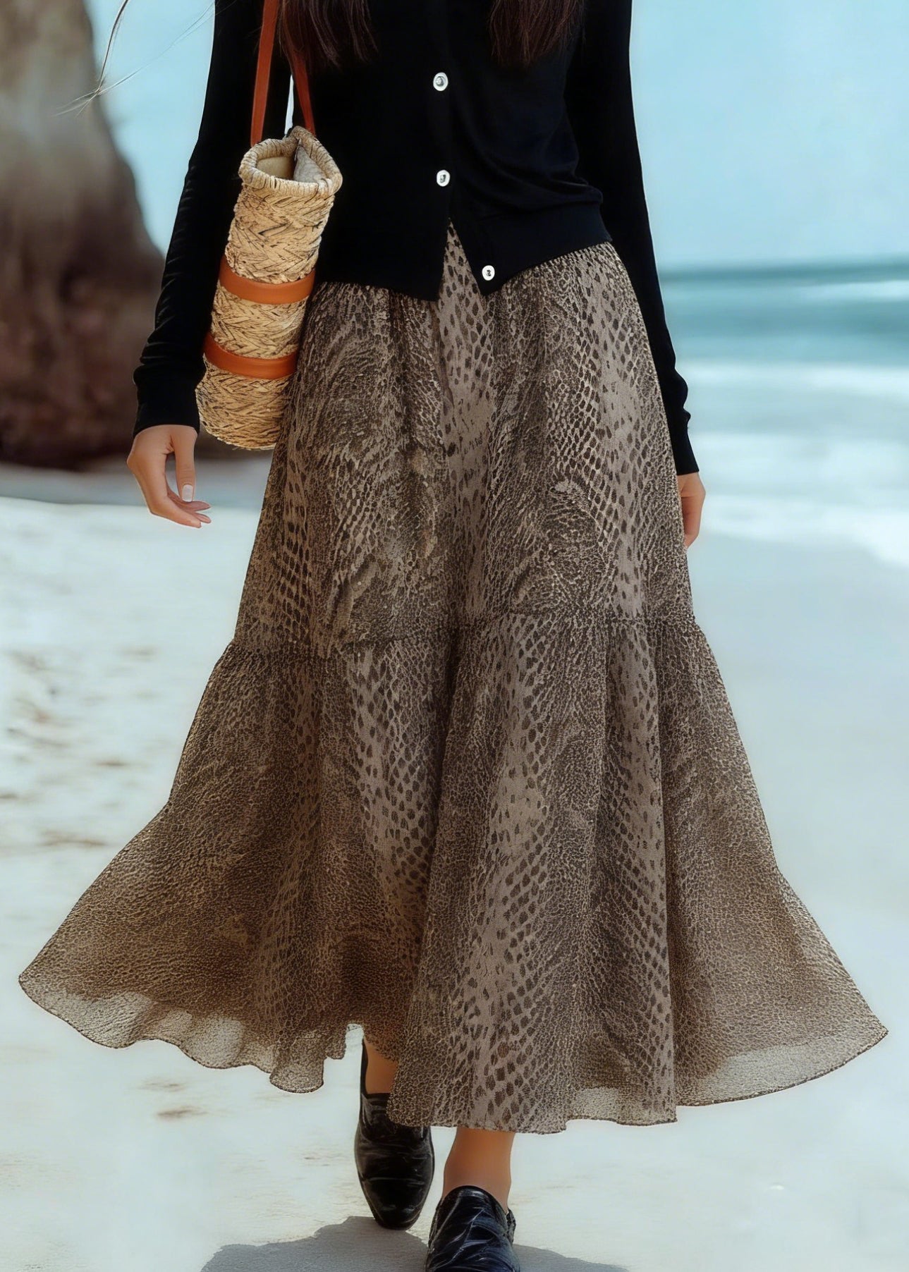 Classy Print Patchwork Draping A Line Skirts