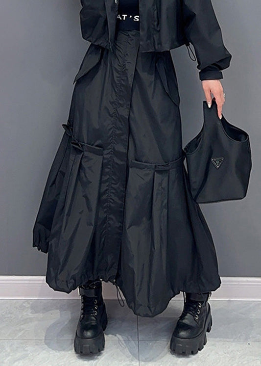 Natural Green Patchwork Elastic Waist Solid Long Skirts Summer