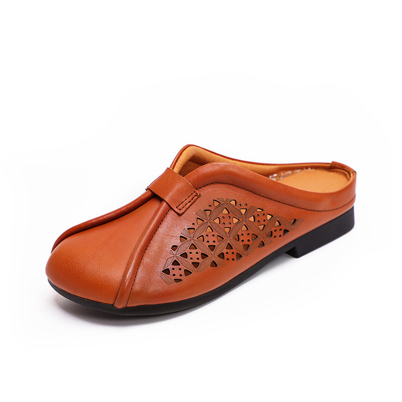 Women Summer Hollow Leather Casual Slippers