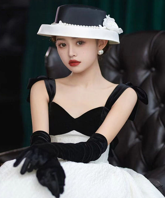 Classy Black Floral Pearl Satin Cloche Hat