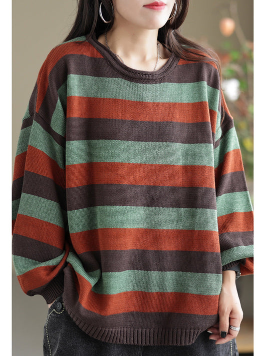 Women Striped Commuter Loose Vintage Sweater