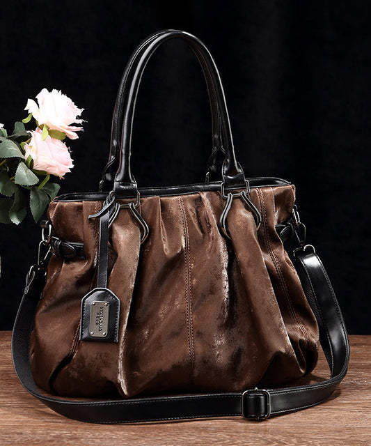 Classy Peacock Blue Large Capacity Wrinkled Calf Leather Tote Bag