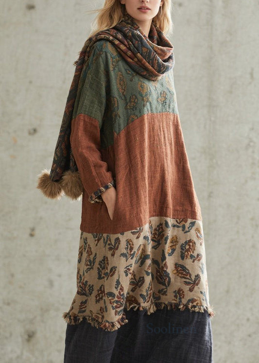 Plus Size Colorblock Print Patchwork Cotton Dresses Fall