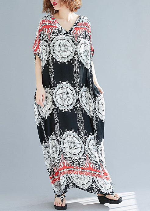 DIY prints linen cotton dress v neck Love summer Dresses
