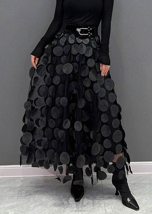 Elegant Khaki Dot Patchwork Tulle Skirt Fall