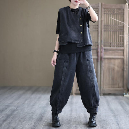 Autumn Patchwork Retro Loose Harem Denim Pants