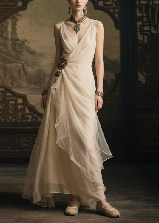 Modern White Tasseled Tulle Party Dress Summer