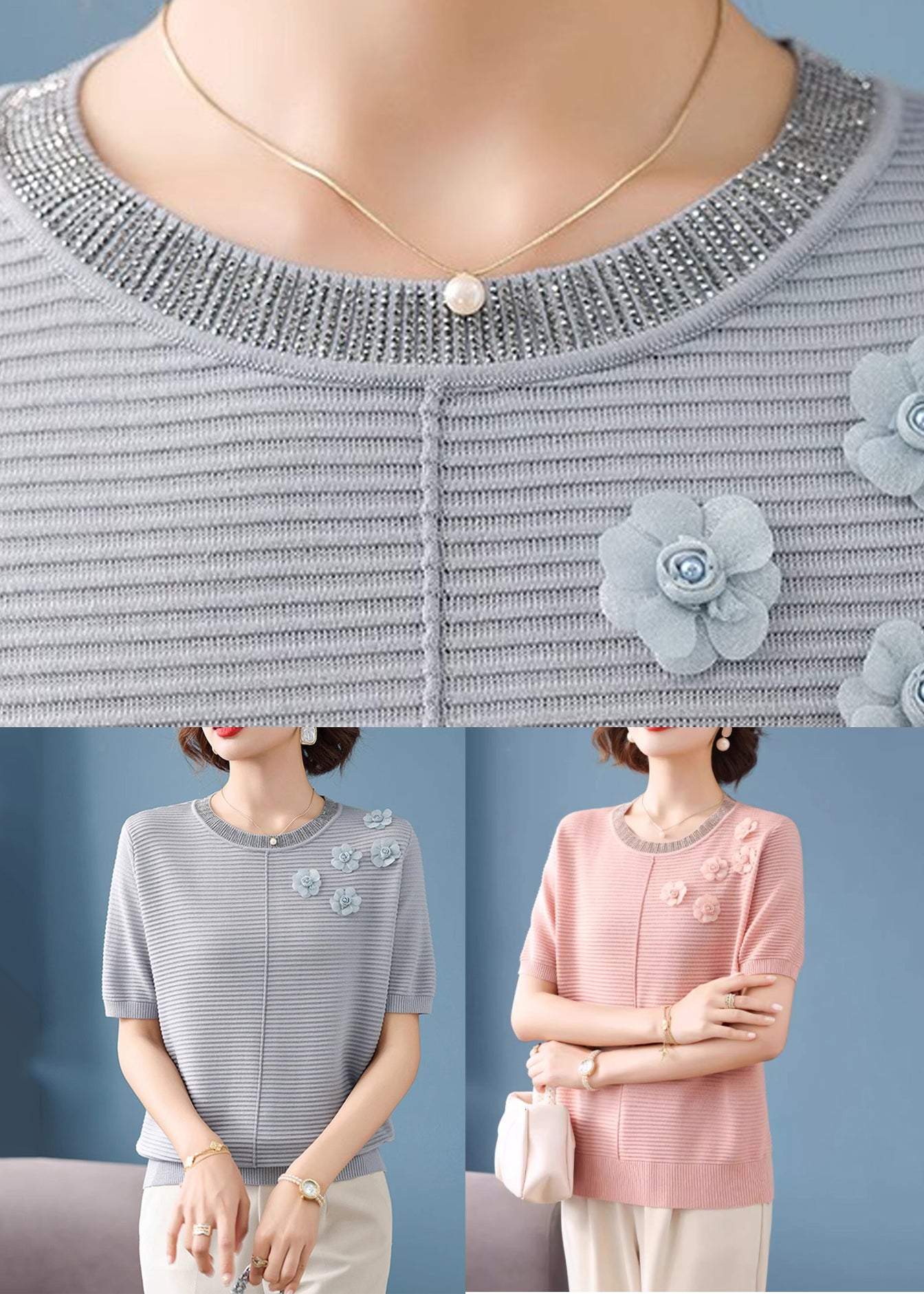 Pink O-Neck Patchwork T Shirt Summer