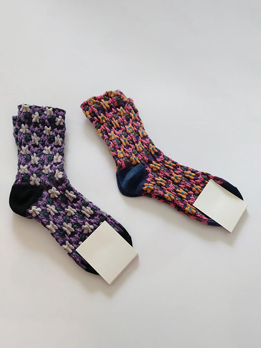 5 Pairs Vintgae Cotton Floral Women Socks