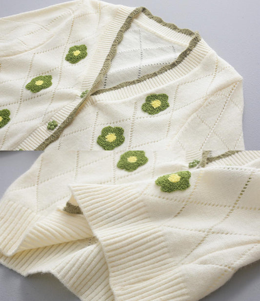 Lovely flowers long sleeve cardigan sweater 140