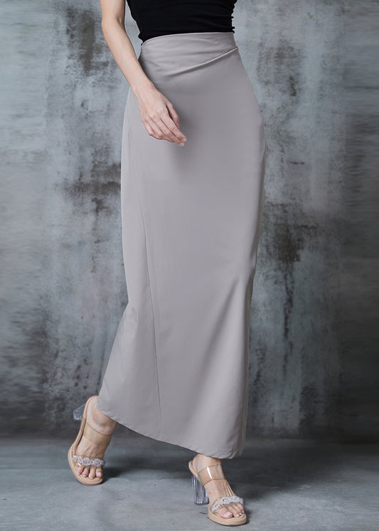 Chic Grey Side Open Silm Fit Spandex Wraped Skirts Spring