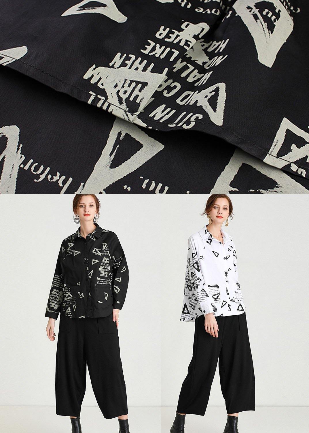 Fashion White Loose Fashion Print Fall Cotton Long Sleeve Shirt Top