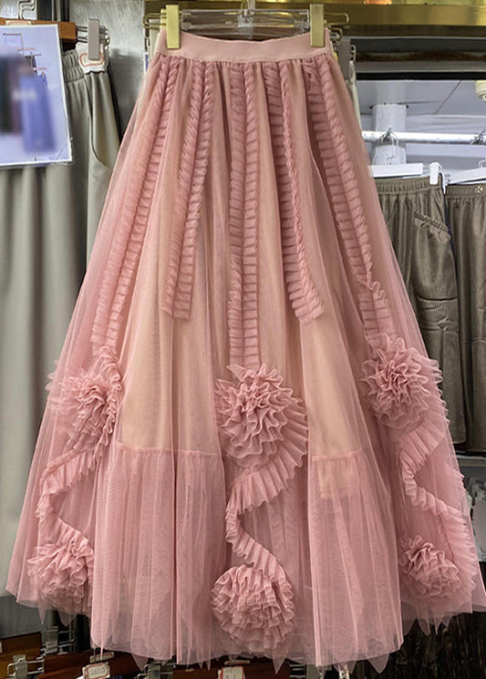 Women Camel Patchwork Floral Tulle A Line Skirt Spring
