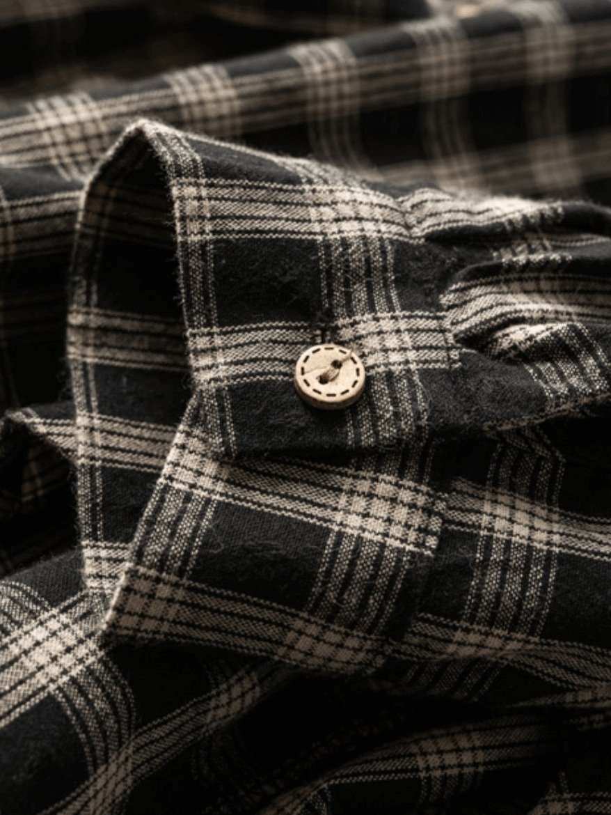 Natural Fabric Classic Plaid Style Casual Loose Shirt