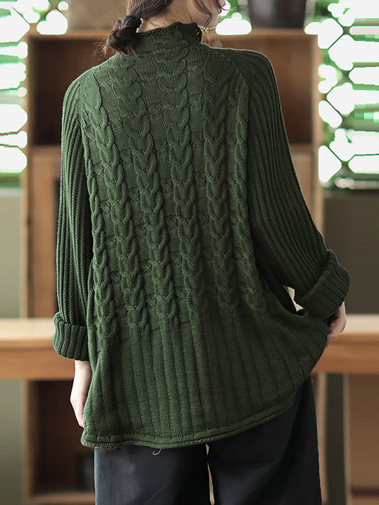 Women Turtleneck Knitted Solid Color Long Sleeve Sweater