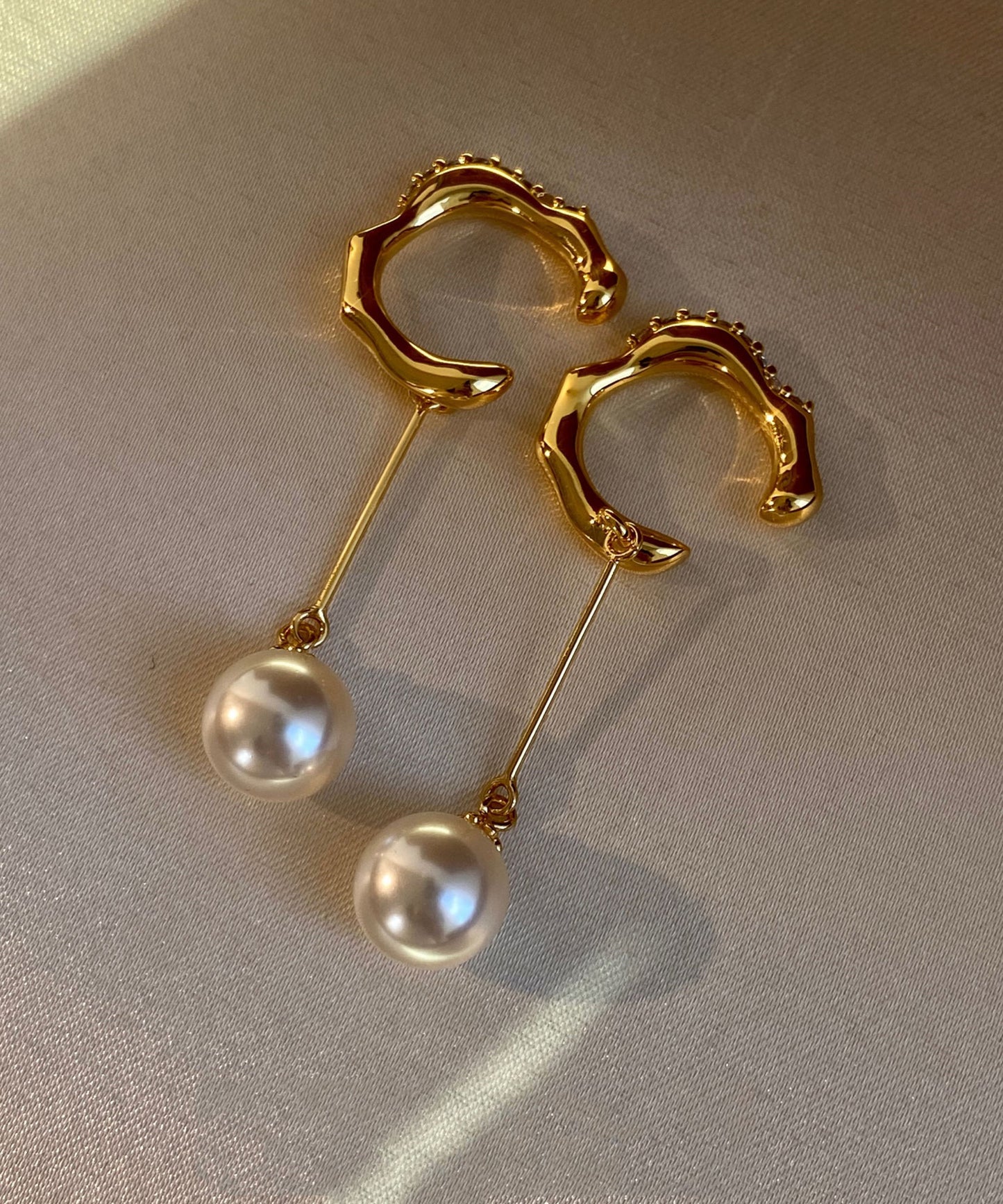 Chic Gold Zircon Pearl Tassel Drop Earrings