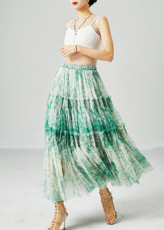 Green Patchwork Tulle Skirt Wrinkled Exra Large Hem Summer