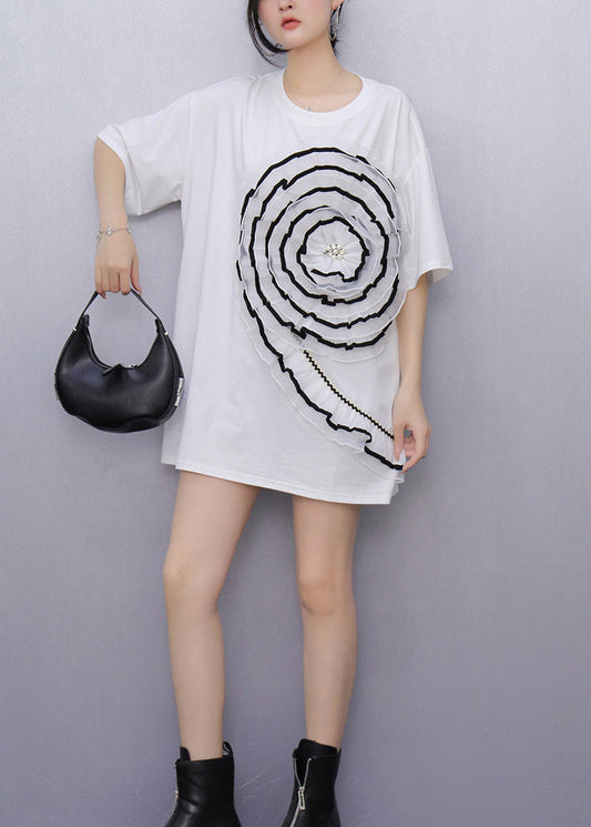 Bohemian White Ruffled Floral Decorated Cotton Tanks Summer