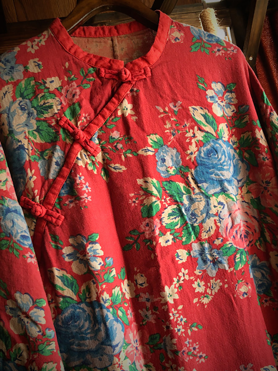 Women Cotton Vintage Print Casual Loose Dress