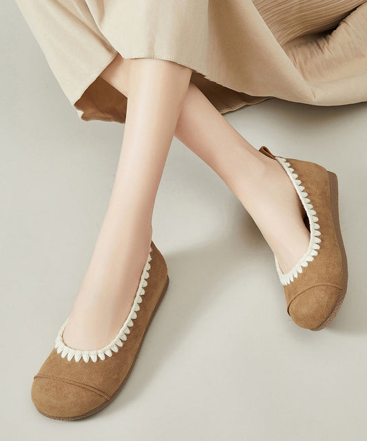 Women Comfy Splicing Flat Shoes Yellow Suede