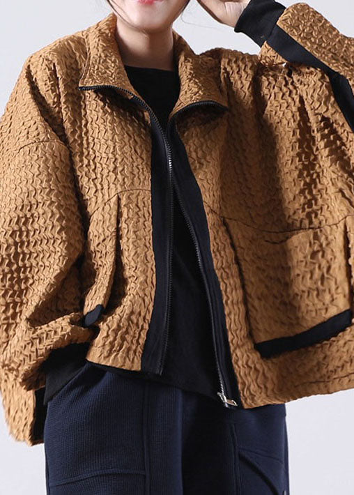 Vintage Caramel Zip Up low high design Corduroy Coat