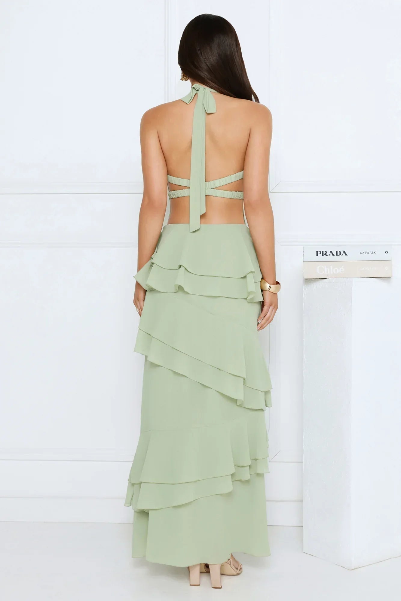 Power Glow Halter Maxi Dress Sage