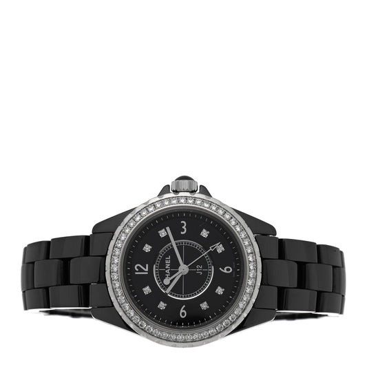 Stainless Steel Ceramic Diamond Bezel 33mm J12 Quartz Watch Black