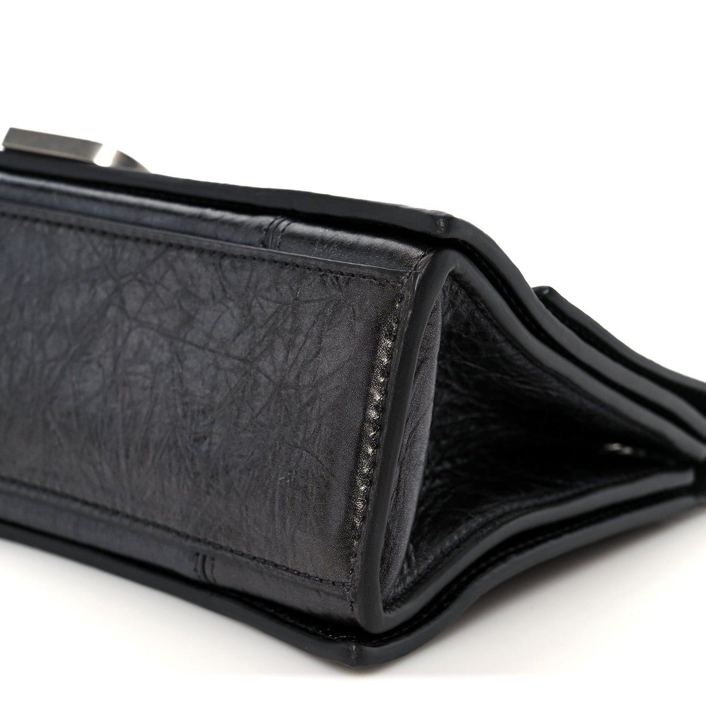 Metallic Crushed Calfskin Quilted Small Crush Chain Bag Steel Grey