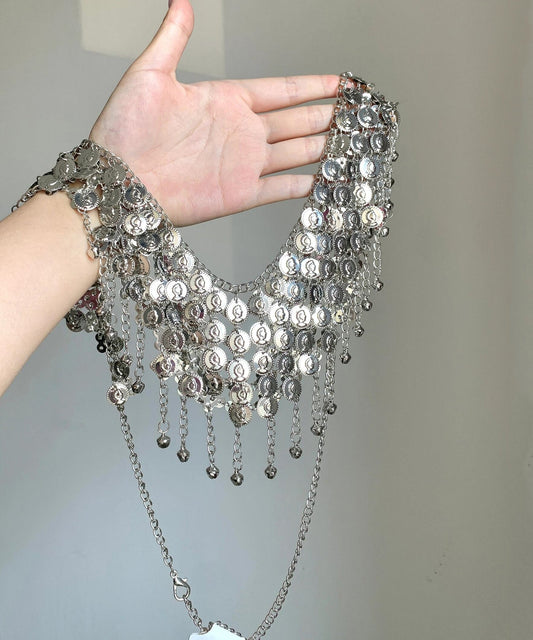 Bohemian White Alloy Sequins Tassel Body Chain