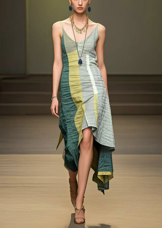 Boho Colorblock Asymmetrical Cotton Mini Dress Summer